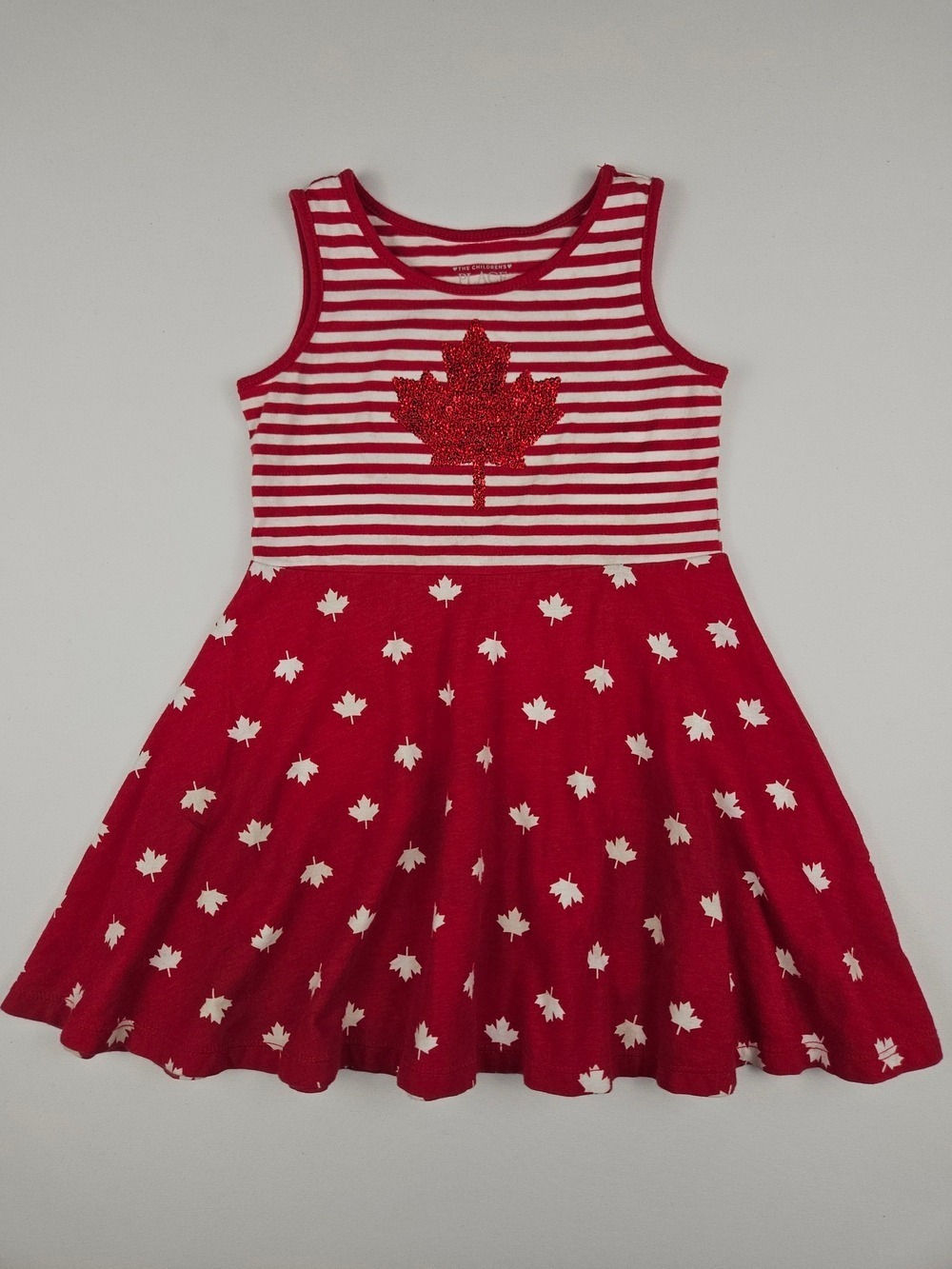 The Children’s Place Canada Day Maple Leaf Dress 3T Red White Glitter